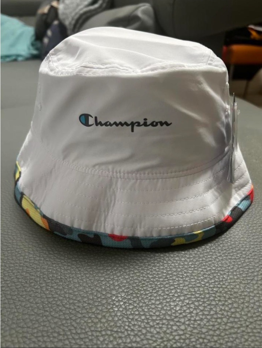 Champion White Bucket Hat with Multicolor Brim